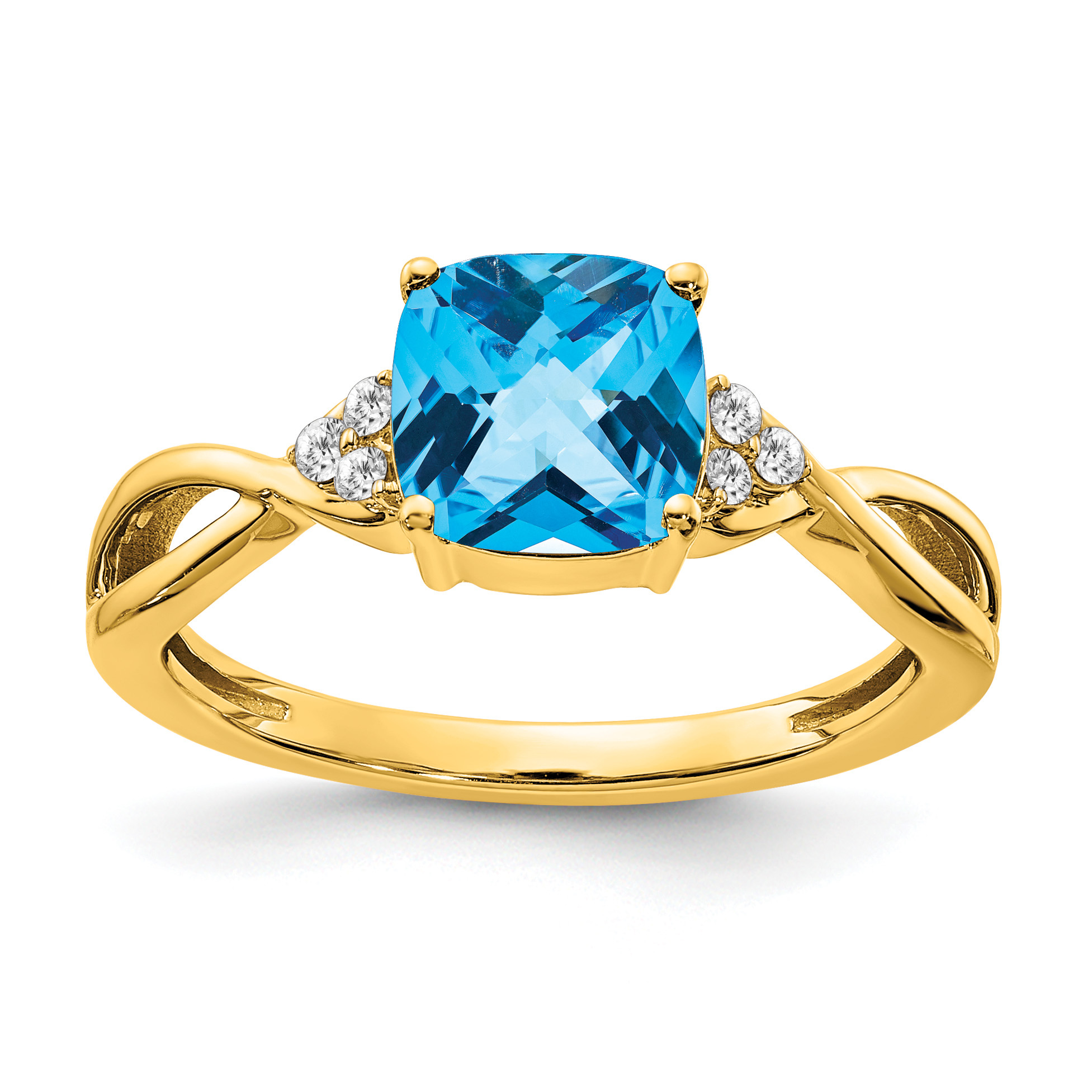 14k Checkerboard Blue Topaz and Diamond Ring (RM4393-BT-006-YA)