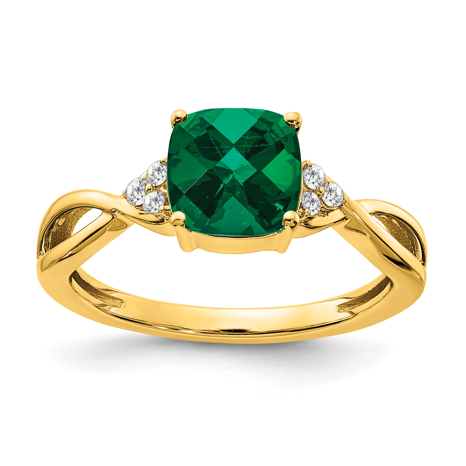 14k Checkerboard Created Emerald and Diamond Ring (RM4393-CEM-006-YA)