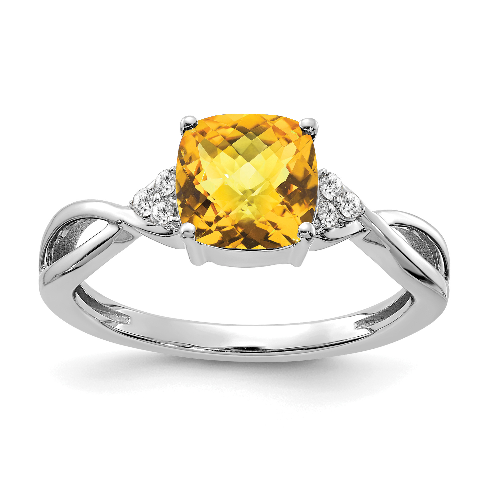 14K White Gold Checkerboard Citrine and Diamond Ring (RM4393-CI-006-WA)