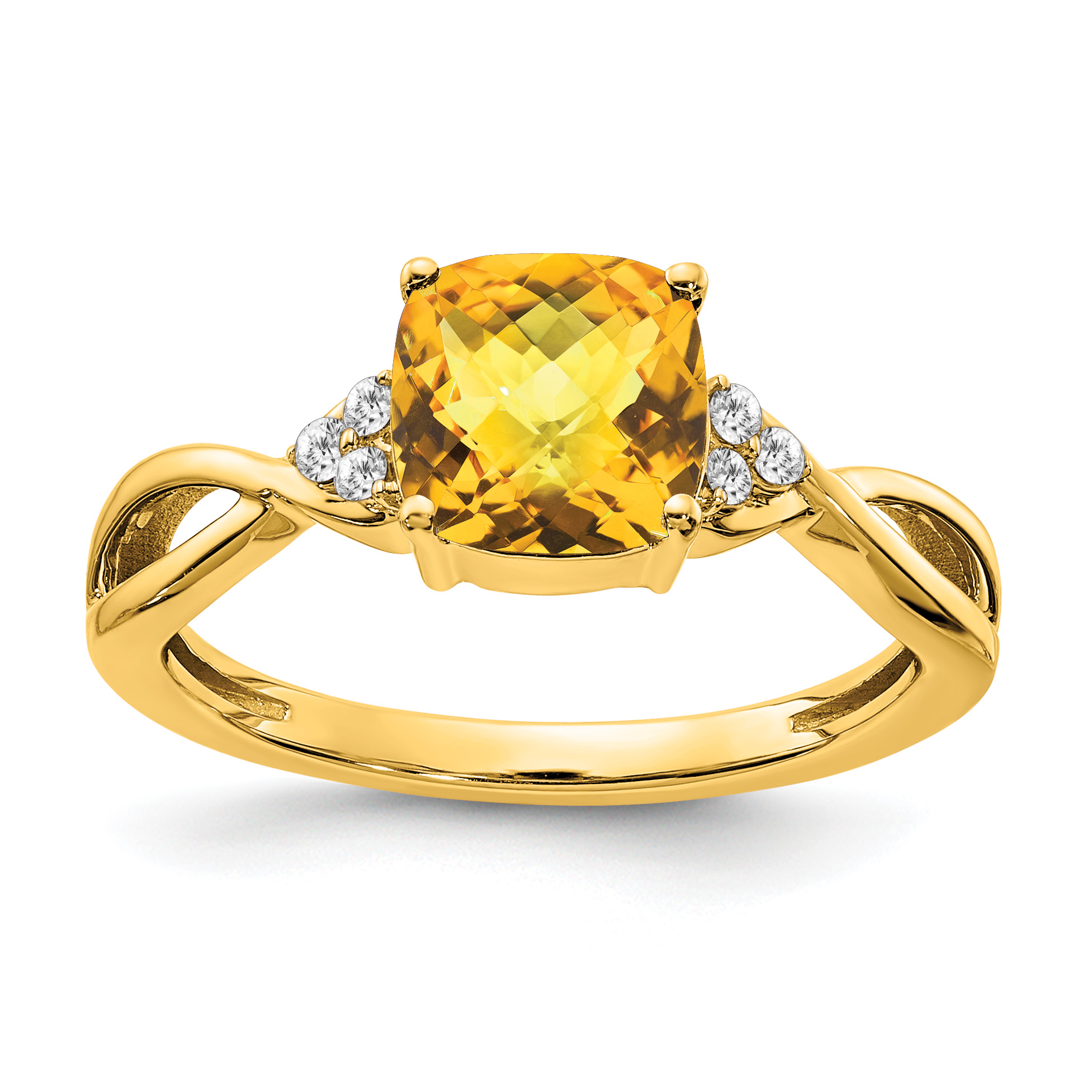 14k Checkerboard Citrine and Diamond Ring (RM4393-CI-006-YA)