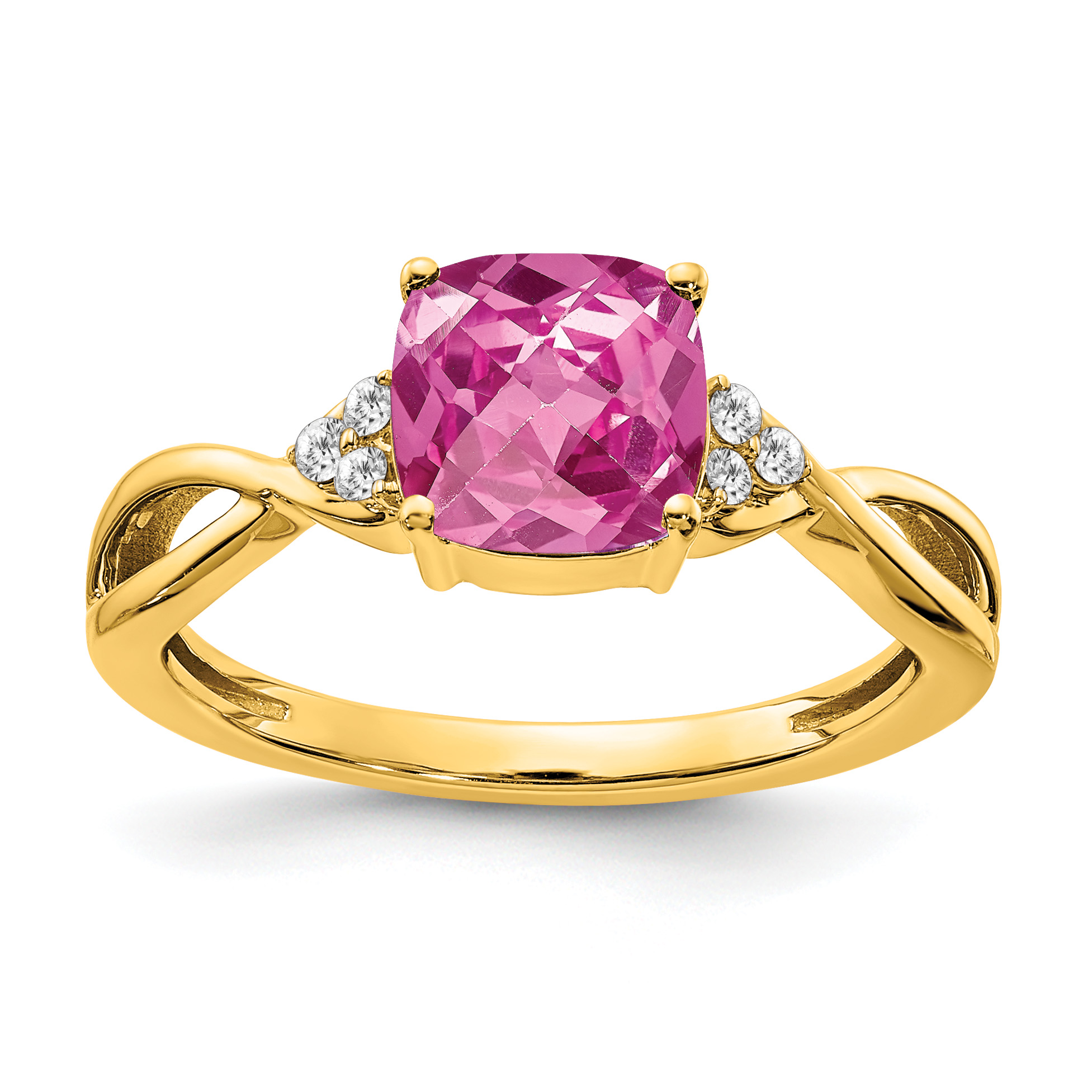 10k Checkerboard Created Pink Sapphire and Diamond Ring (RM4393-CPS-006-1YA)