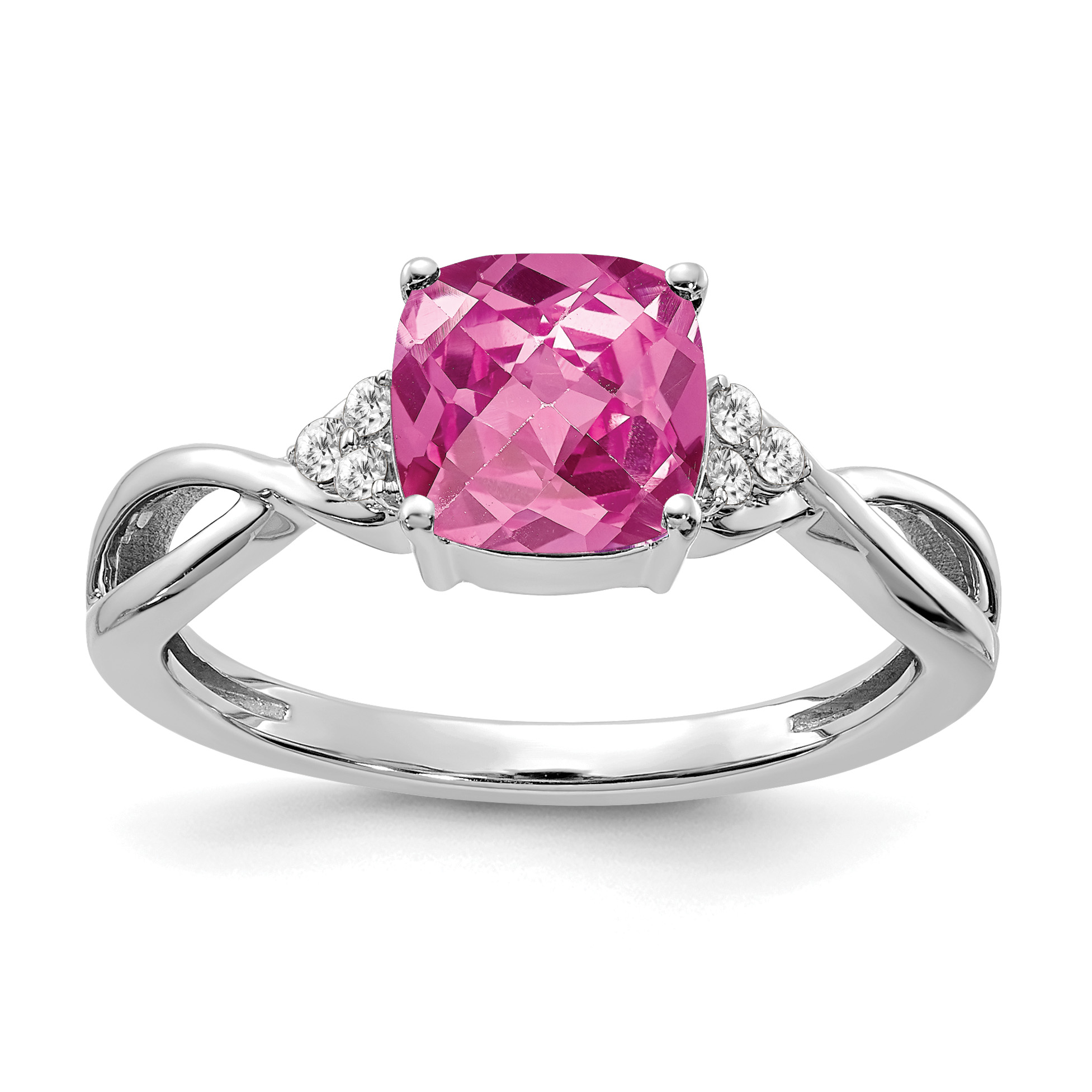 14K White Gold Checkerboard Created Pink Sapphire and Diamond Ring (RM4393-CPS-006-WA)