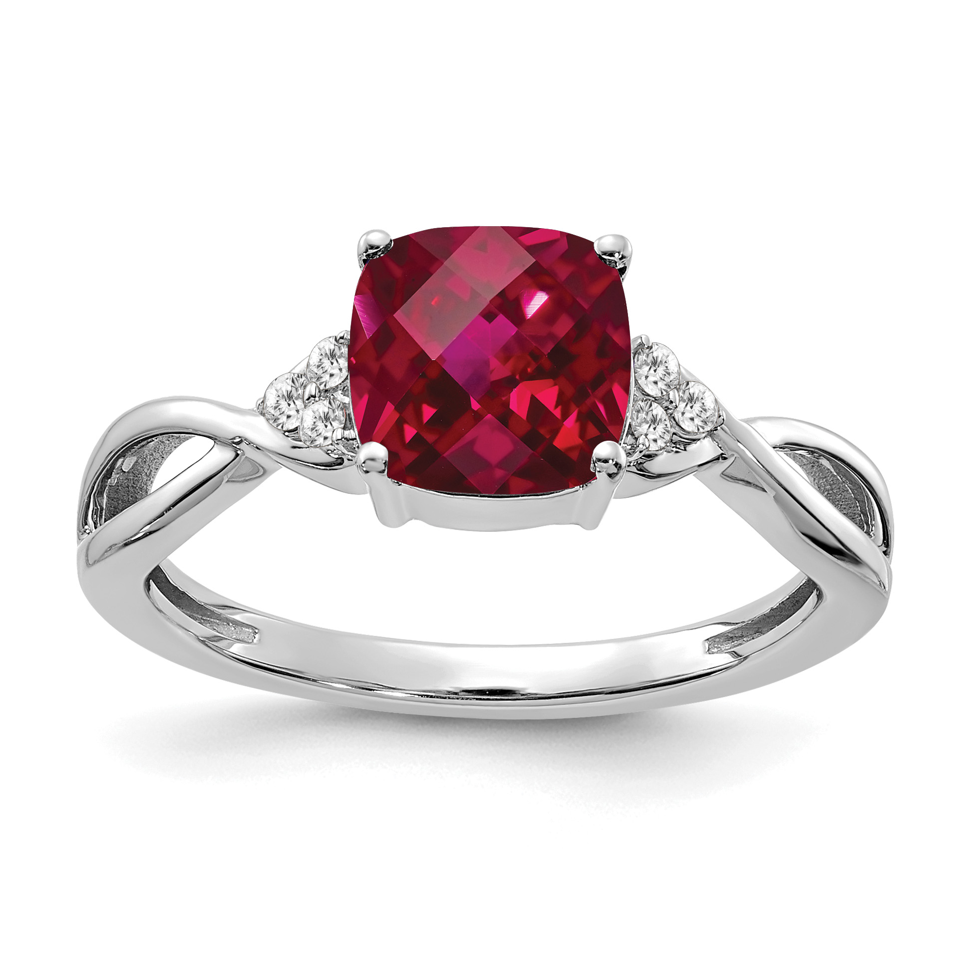 14K White Gold Checkerboard Created Ruby and Diamond Ring (RM4393-CRU-006-WA)