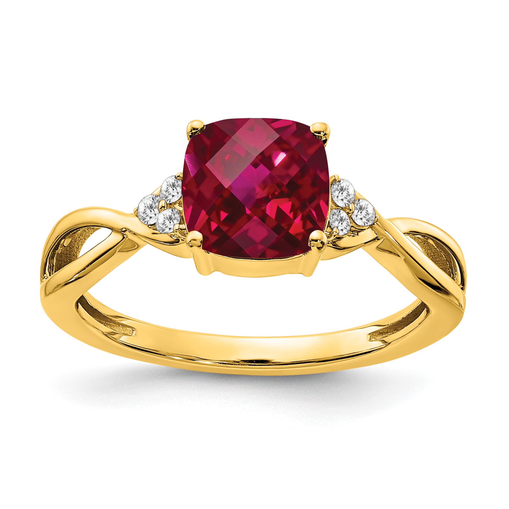14k Checkerboard Created Ruby and Diamond Ring (RM4393-CRU-006-YA)