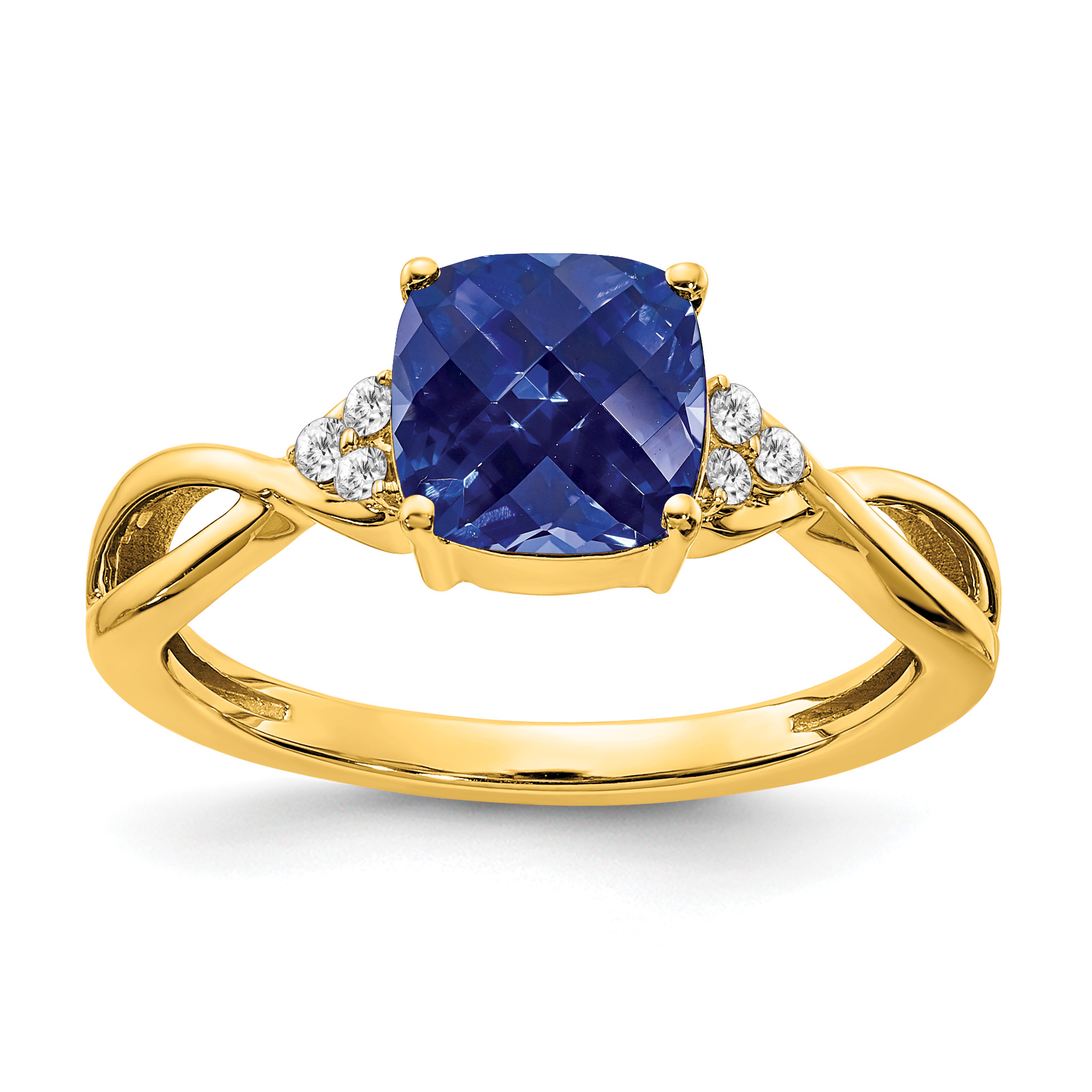 14k Checkerboard Created Sapphire and Diamond Ring (RM4393-CSA-006-YA)