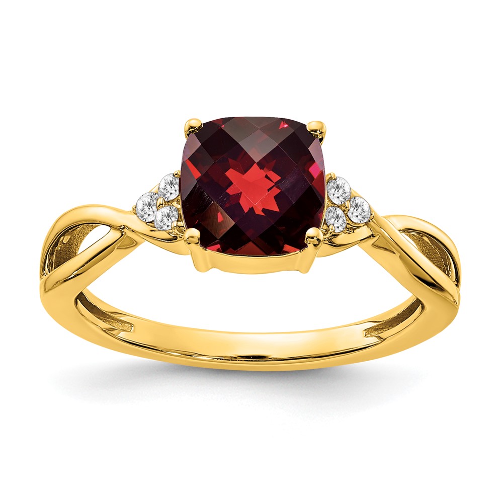 10k Checkerboard Garnet and Diamond Ring