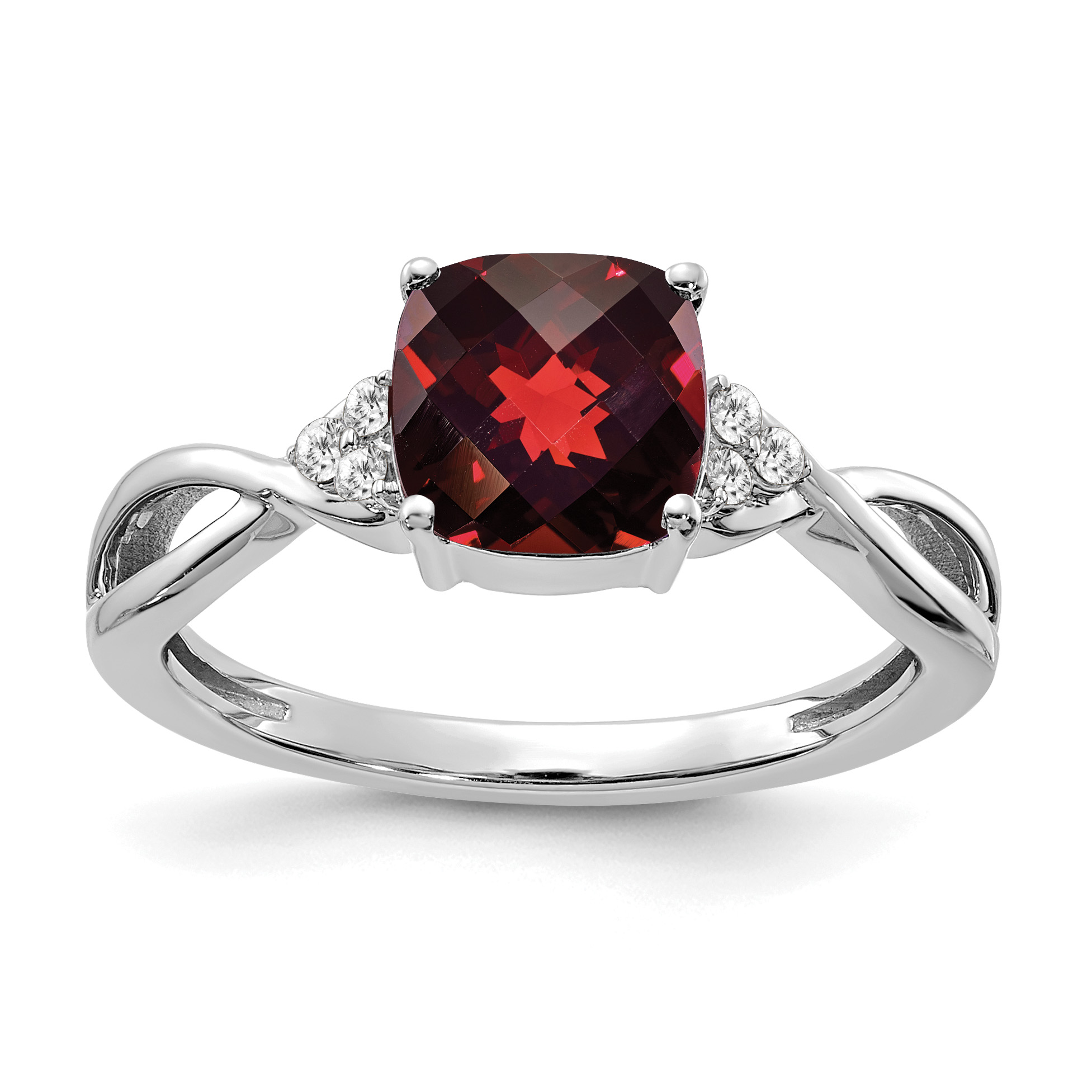 14K White Gold Checkerboard Garnet and Diamond Ring (RM4393-GA-006-WA)