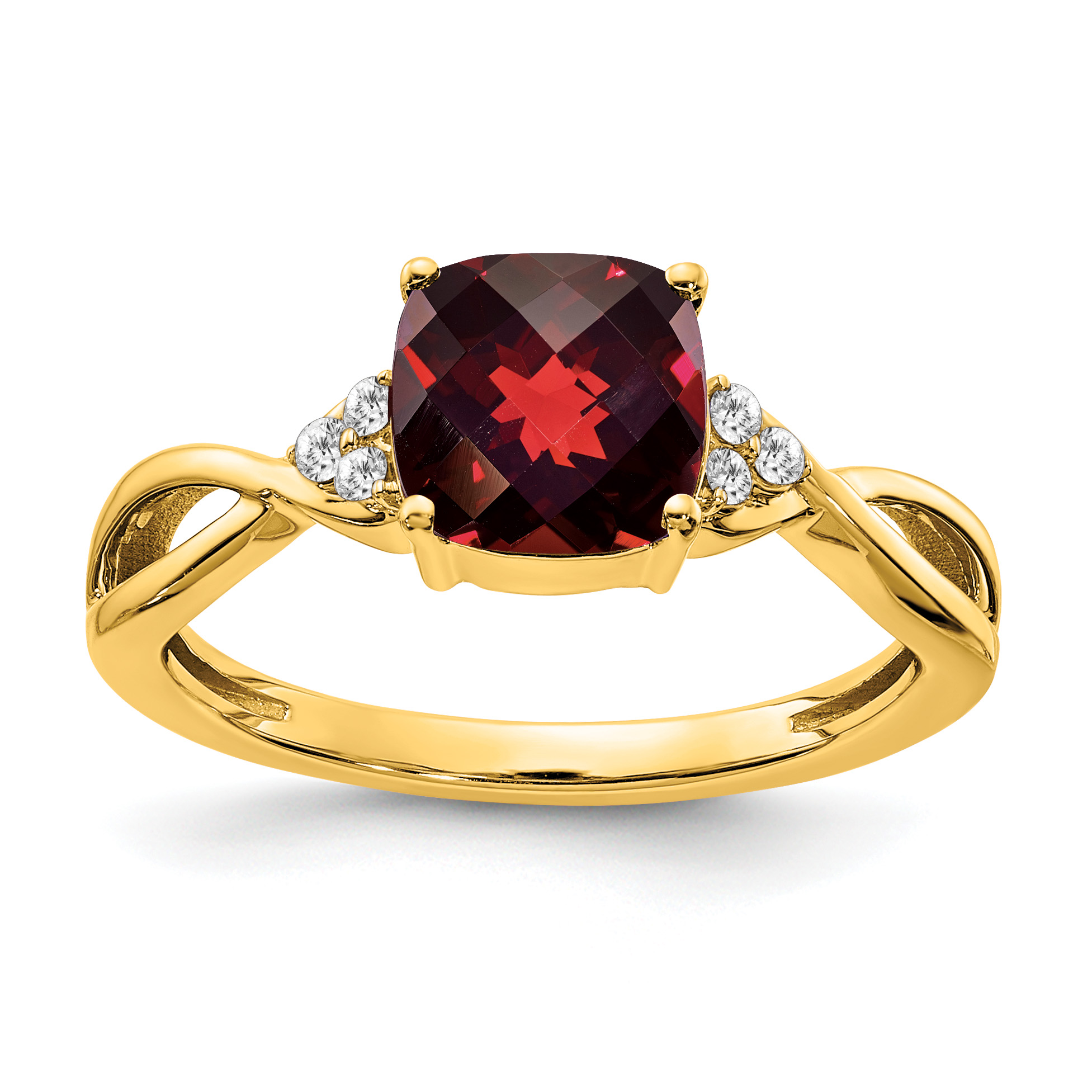14k Checkerboard Garnet and Diamond Ring (RM4393-GA-006-YA)
