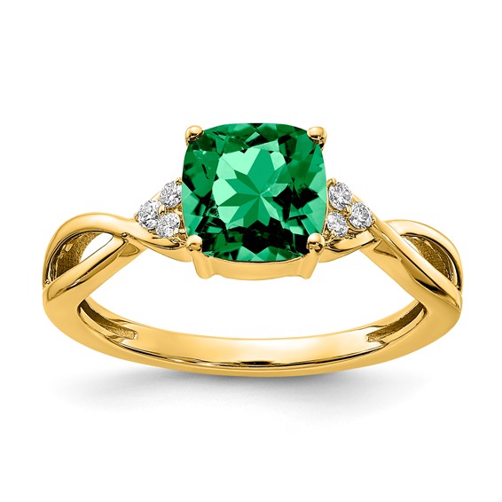 Gold Checkerboard Synthetic Birthstone and Diamond Rings