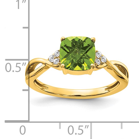 14K Rose Gold Checkerboard Peridot and Diamond Ring