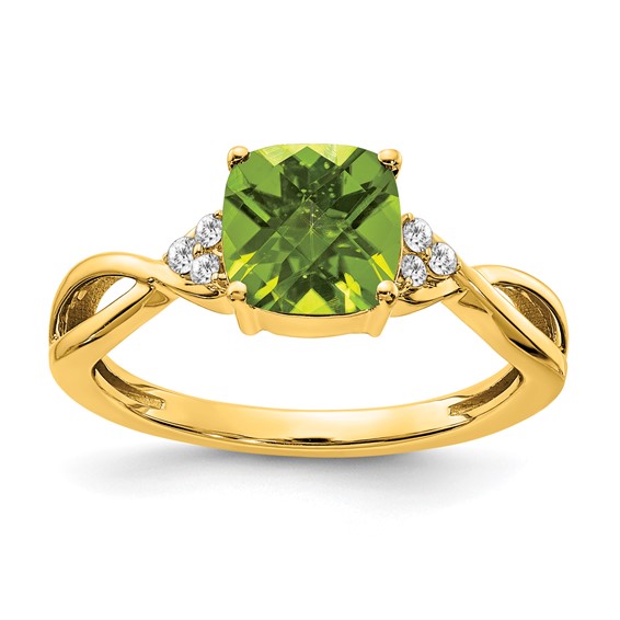 14K Rose Gold Checkerboard Peridot and Diamond Ring