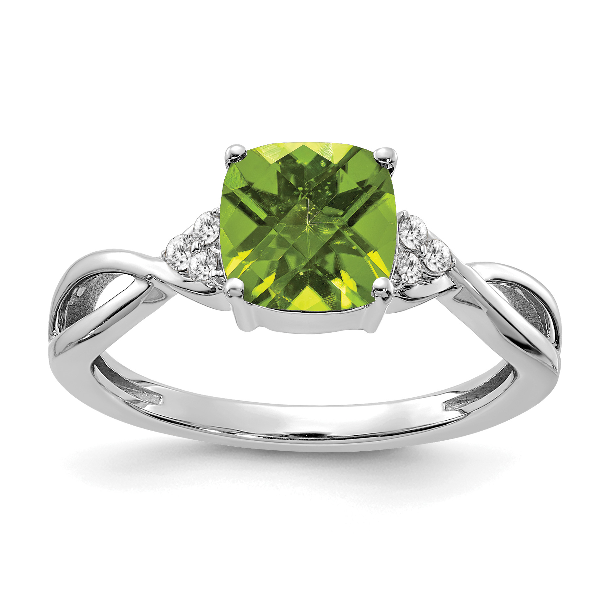 14K White Gold Checkerboard Peridot and Diamond Ring (RM4393-PE-006-WA)