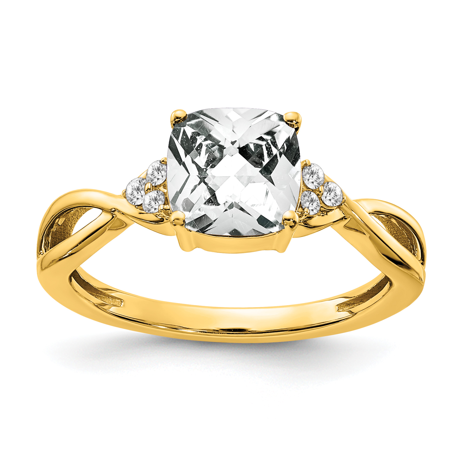 10k Checkerboard White Topaz and Diamond Ring (RM4393-WT-006-1YA)