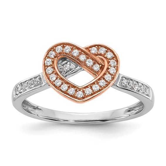 Sterling Silver w/Rose Plate CZ Heart Ring