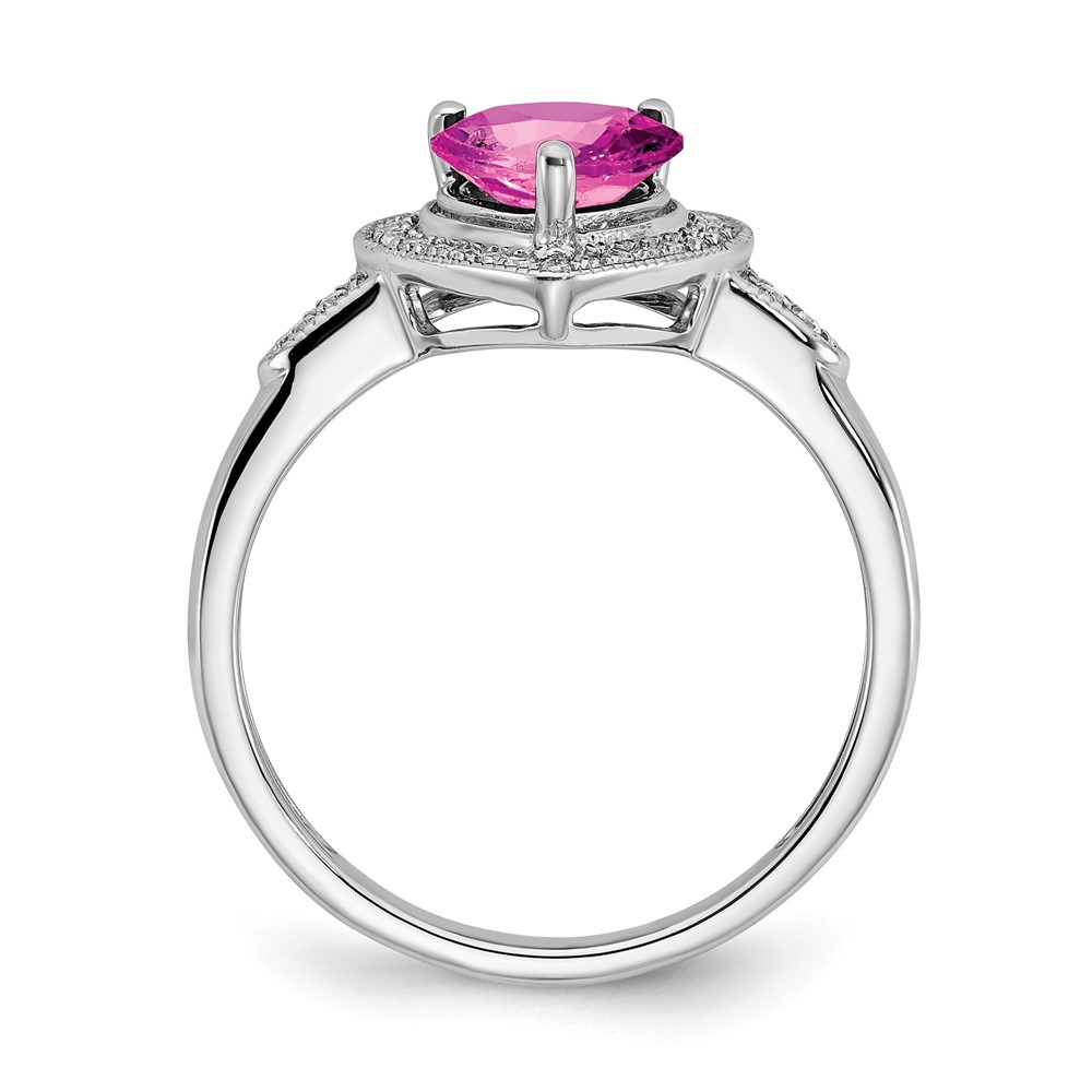 14k White Gold Heart Created Pink Sapphire and Diamond Halo Ring (RM4398-CPS-012-WA)