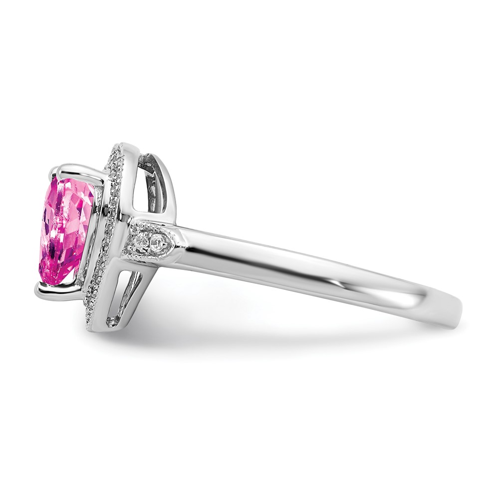 14k White Gold Heart Created Pink Sapphire and Diamond Halo Ring (RM4398-CPS-012-WA)