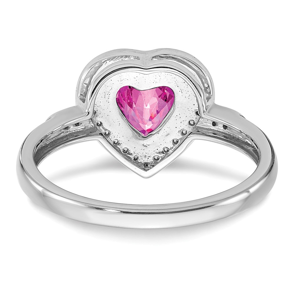 14k White Gold Heart Created Pink Sapphire and Diamond Halo Ring (RM4398-CPS-012-WA)