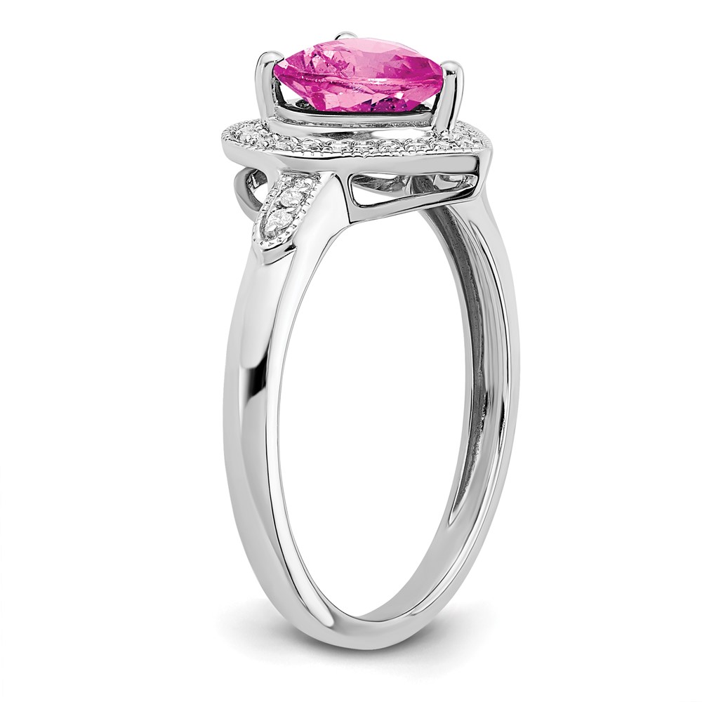14k White Gold Heart Created Pink Sapphire and Diamond Halo Ring (RM4398-CPS-012-WA)