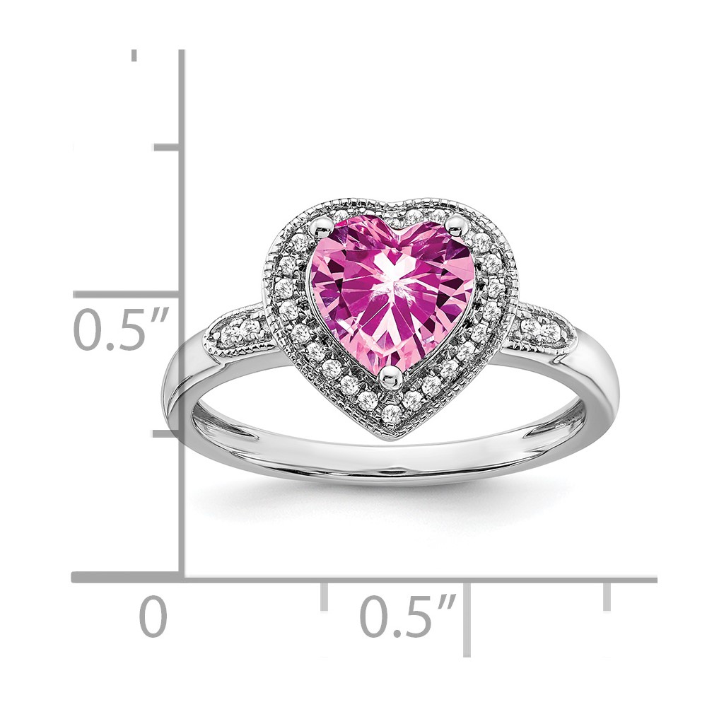 14k White Gold Heart Created Pink Sapphire and Diamond Halo Ring (RM4398-CPS-012-WA)