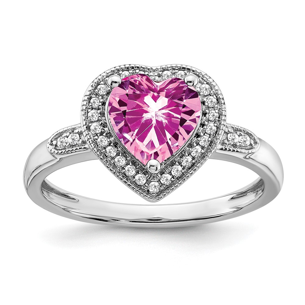 14k White Gold Heart Created Pink Sapphire and Diamond Halo Ring (RM4398-CPS-012-WA)