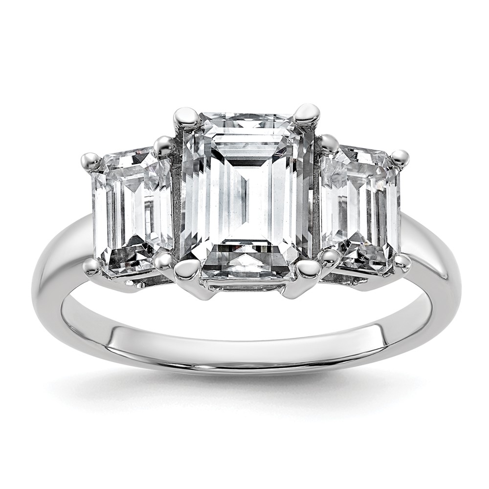 14K White Gold 1.50 Carat Certified Lab Grown Diamond VS+ F+ Emerald Complete Three Stone Engagement Ring