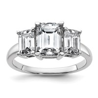 14K White Gold 1.50 Carat Certified Lab Grown Diamond VS+ F+ Emerald Complete Three Stone Engagement Ring view 1