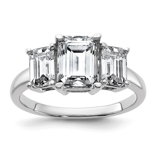 14K White Gold 1.50 Carat Certified Lab Grown Diamond VS+ F+ Emerald Complete Three Stone Engagement Ring