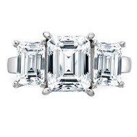 14K White Gold Emerald-cut 3-Stone Engagement Ring Mounting view 5