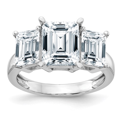 14K White Gold Emerald-cut 3-Stone Engagement Ring Mounting