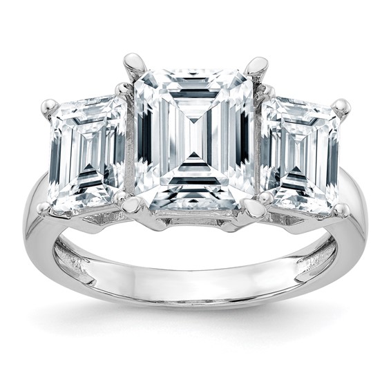 Gold Diamond Emerald-cut 3-Stone Bridal Rings