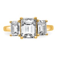 14K Yellow Gold 1.50 Carat Lab Grown Diamond VS+ F+ Emerald Complete Three Stone Engagement Ring view 4