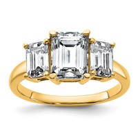 14K Yellow Gold 1.50 Carat Lab Grown Diamond VS+ F+ Emerald Complete Three Stone Engagement Ring view 1