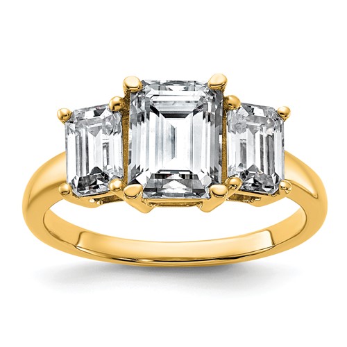 14K Yellow Gold 1.50 Carat Certified Lab Grown Diamond VS+ F+ Emerald Complete Three Stone Engagement Ring