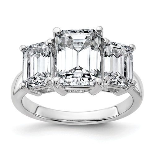14K White Gold 2.50 Carat Certified Lab Grown Diamond VS+ F+ Emerald Complete Three Stone Engagement Ring