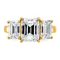 14K Yellow Gold 2.50 Carat Lab Grown Diamond VS+ F+ Emerald Complete Three Stone Engagement Ring view 4
