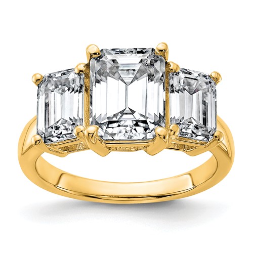 14K Yellow Gold 2.50 Carat Certified Lab Grown Diamond VS+ F+ Emerald Complete Three Stone Engagement Ring