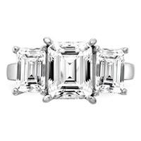 14K White Gold 4.20 Carat Certified Lab Grown Diamond VS+ F+ Emerald Complete Three Stone Engagement Ring view 4