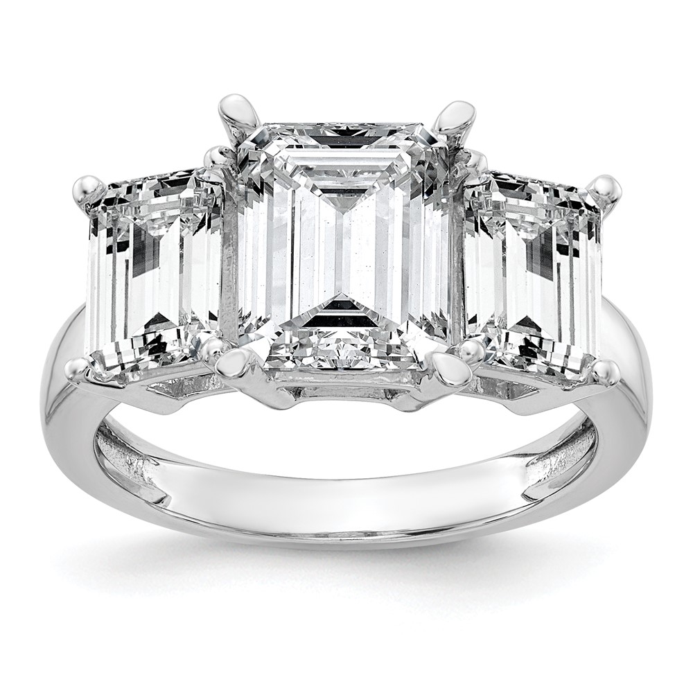 14K White Gold 4.20 Carat Certified Lab Grown Diamond VS+ F+ Emerald Complete Three Stone Engagement Ring