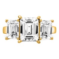 14K Yellow Gold 4.20 Carat Lab Grown Diamond VS+ F+ Emerald Complete Three Stone Engagement Ring view 4
