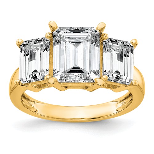 14K Yellow Gold 4.20 Carat Lab Grown Diamond VS+ F+ Emerald Complete Three Stone Engagement Ring