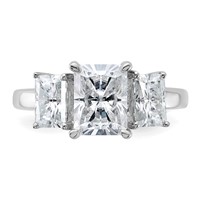 14K White Gold 1.38 Carat Lab Grown Diamond VS+ F+ 1.50 Carat Radiant Center Semi Mount Three Stone Engagement Ring view 4