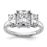 14K White Gold 1.38 Carat Lab Grown Diamond VS+ F+ 1.50 Carat Radiant Center Semi Mount Three Stone Engagement Ring view 1