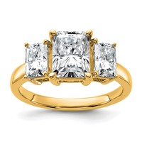 14K Yellow Gold 1.38 Carat Lab Grown Diamond VS+ F+ 1.50 Carat Radiant Center Semi Mount Three Stone Engagement Ring view 1