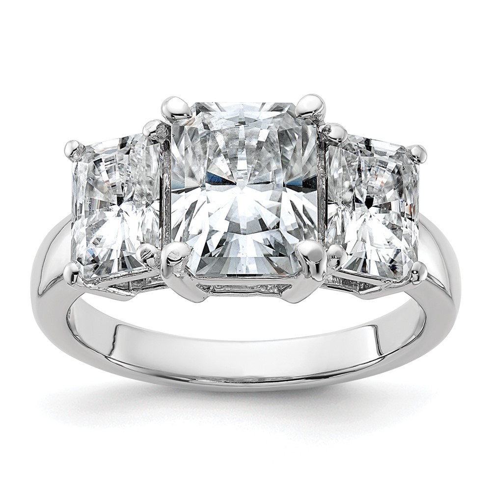 14K White Gold 4.50 Carat Certified Lab Grown Diamond VS+ F+ Radiant Complete Three Stone Engagement Ring