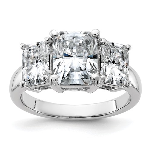 14K White Gold 4.50 Carat Lab Grown Diamond VS+ F+ Radiant Complete Three Stone Engagement Ring