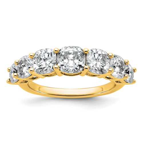 14K Yellow Gold 3.33 Carat Lab Grown Diamond VS+ F+ Cushion Complete Seven Stone Band