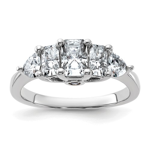 14K White Gold 1.75 Carat Lab Grown Diamond VS+ F+ Radiant and Trillion Five Stone Complete Band