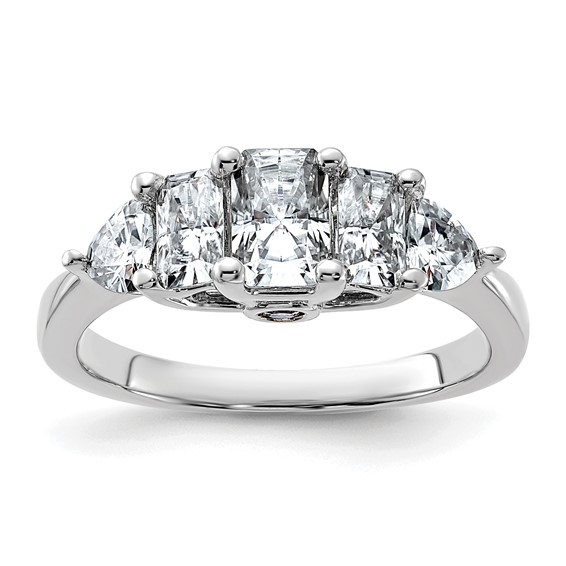 14k White Gold 1 3/4 carat Lab Grown Diamond VS+ F+ Radiant and Trillion Five Stone Complete Band