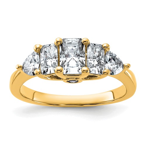 14K Yellow Gold 1.75 Carat Lab Grown Diamond VS+ F+ Radiant and Trillion Five Stone Complete Band