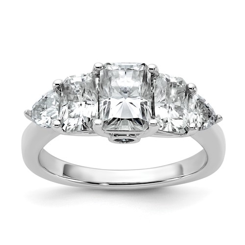 14K White Gold 2.75 Carat Lab Grown Diamond VS+ F+ Radiant and Trillion Five Stone Complete Band